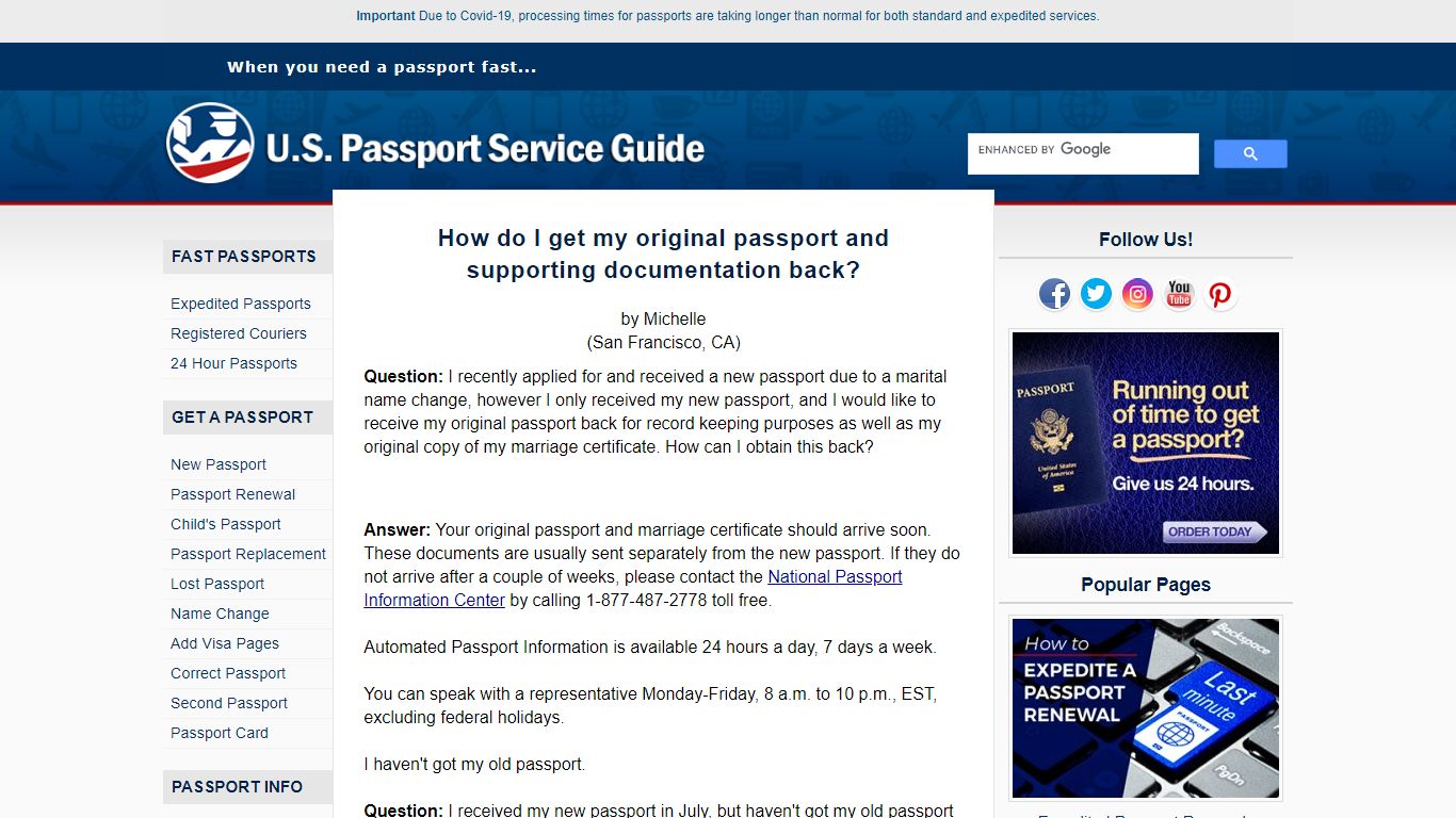 How do I get my original passport and supporting documentation back?